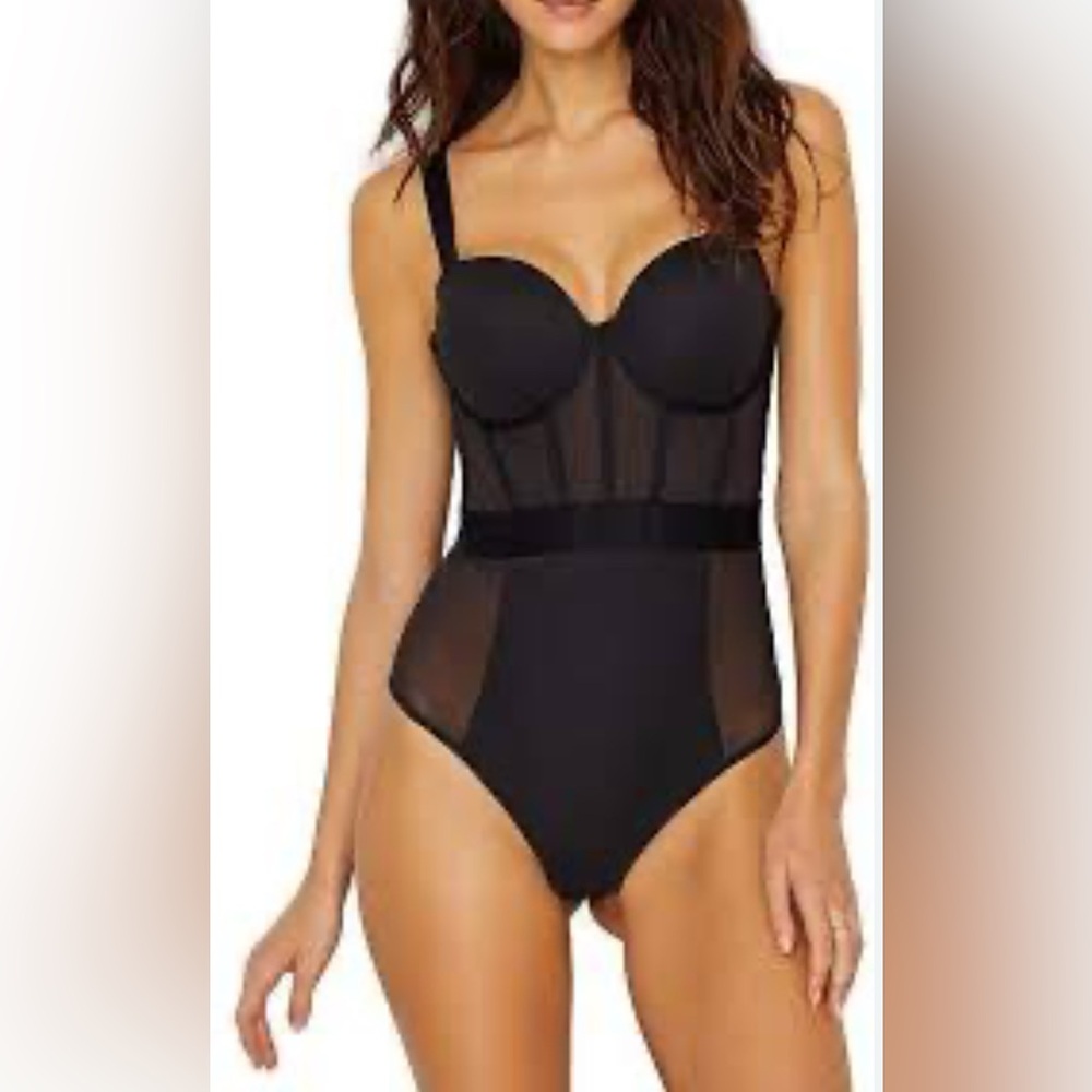 DKNY Sheers Strapless Mesh-Panel Thong Bodysuit
